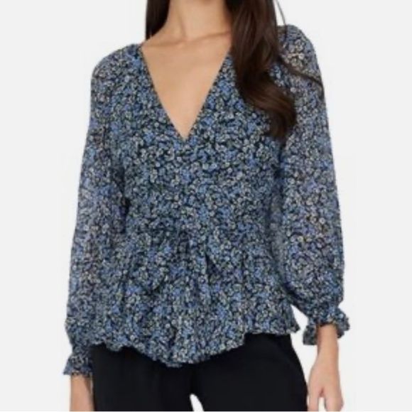 Yumi Kim Tops - Yumi Kim Women’s Cameron Wrap Blouse Top Blue White Floral NWT Size XS